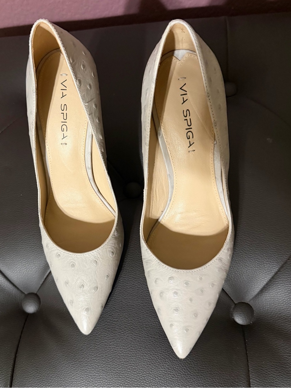 Embossed Ostrich Pointed Toe Pumps by Via Spiga